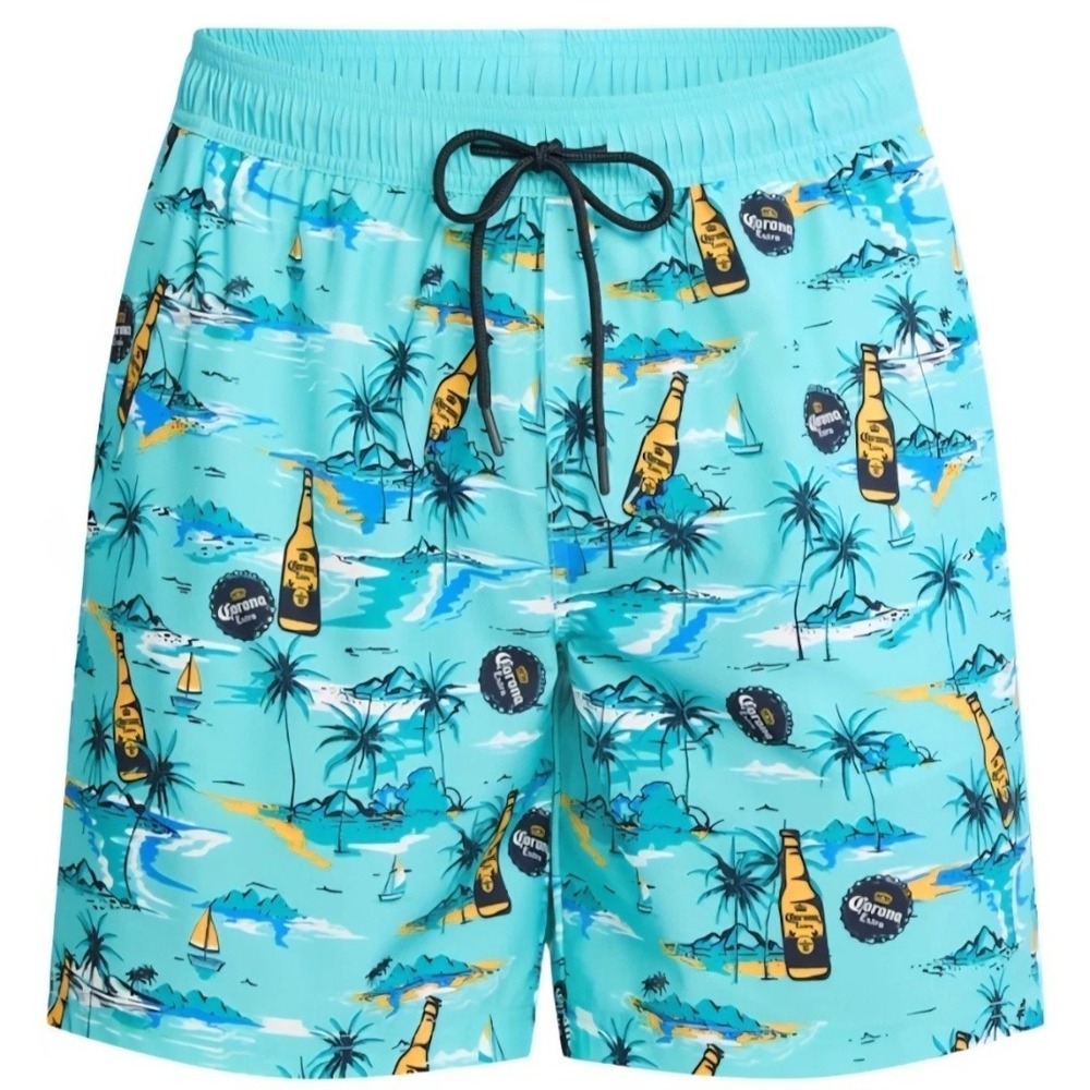 Corona Mens Swim Trunks XL 40/42 Blue Tropical Beer Print